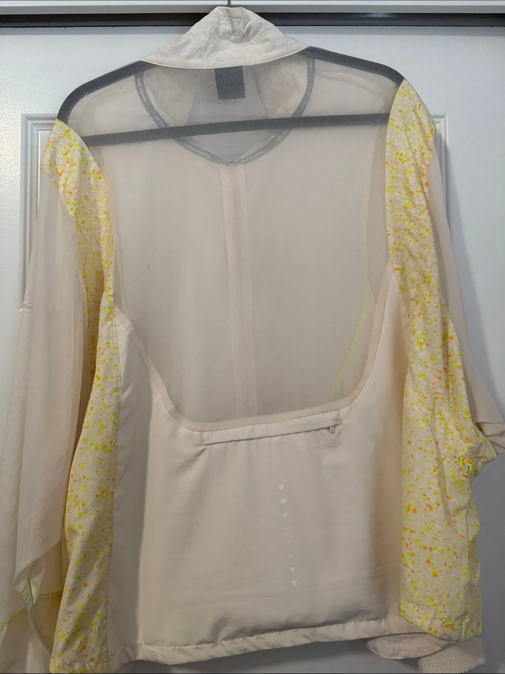 Nike Women's Cream Bomber Jacket with Yellow Print Panels